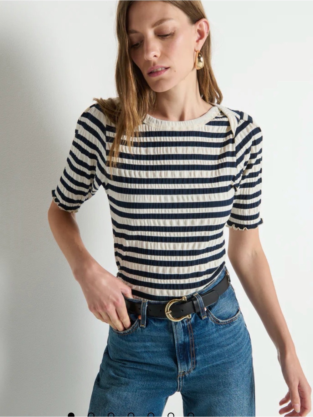 Anthropologie Nation Los Angeles April navy cream envelope top‎ XXL